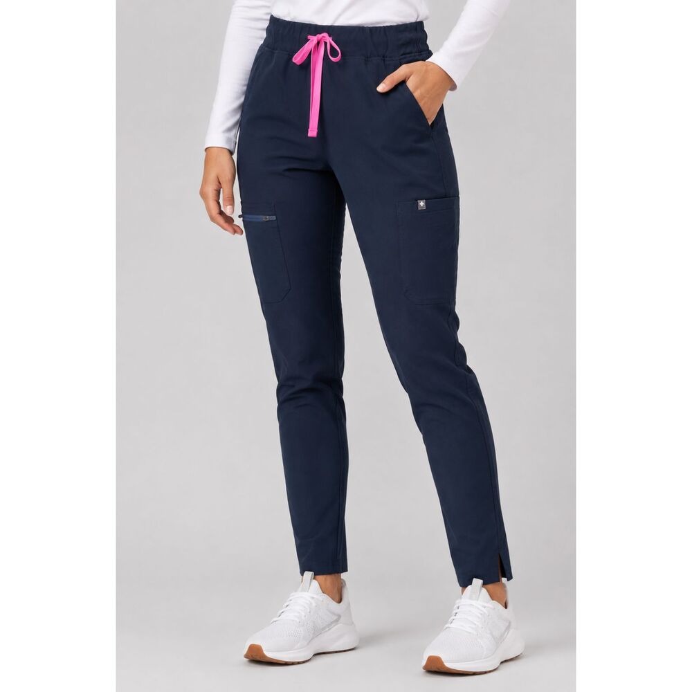 FIGS Technical Collection Women XXS Navy Slim Scrub Pants Cargo Pink Drawstring